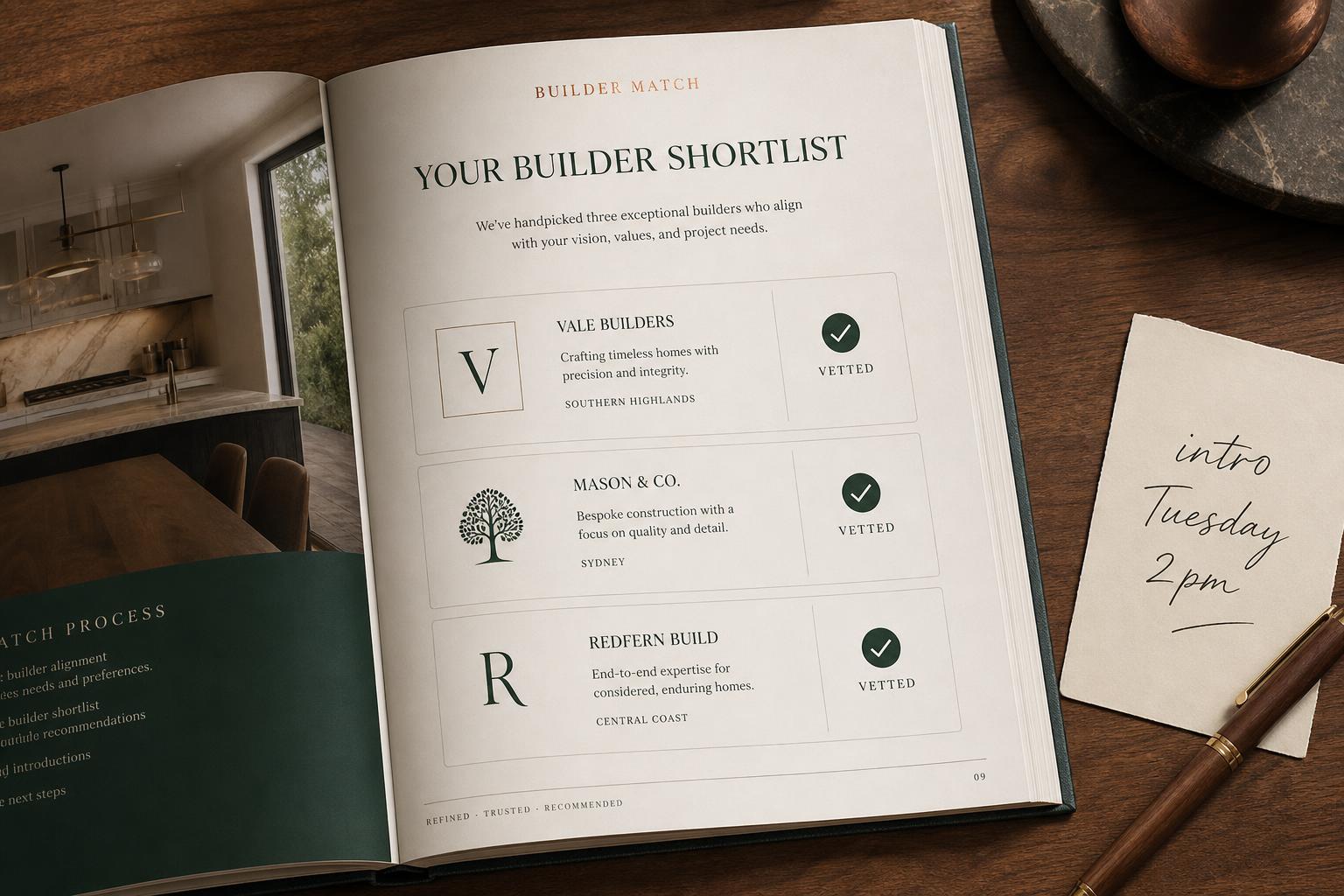 Sample page: 1–3 vetted local builders, by name